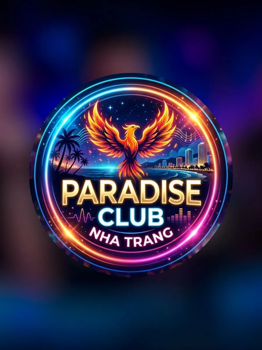 Logo phượng hoàng Paradise Club Nha Trang trên nền neon đêm